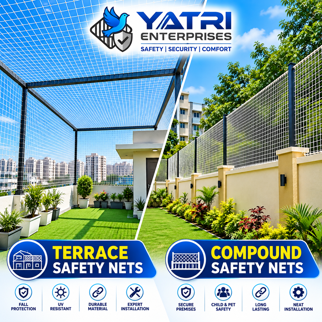 After terrace safety net installation
